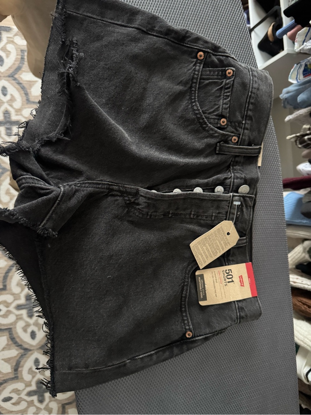 Levi's Black Denim Cutoff Shorts with Frayed Hem